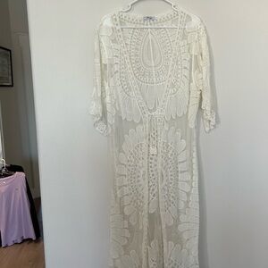 Elegant Cream Lace Swim Cover-Up